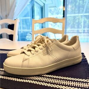 Tom Ford White Warwick Grained Leather Sneaker with Dust Bag